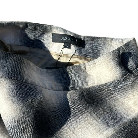 Gucci Wool Checkered Grey Pencil Wrap Skirt