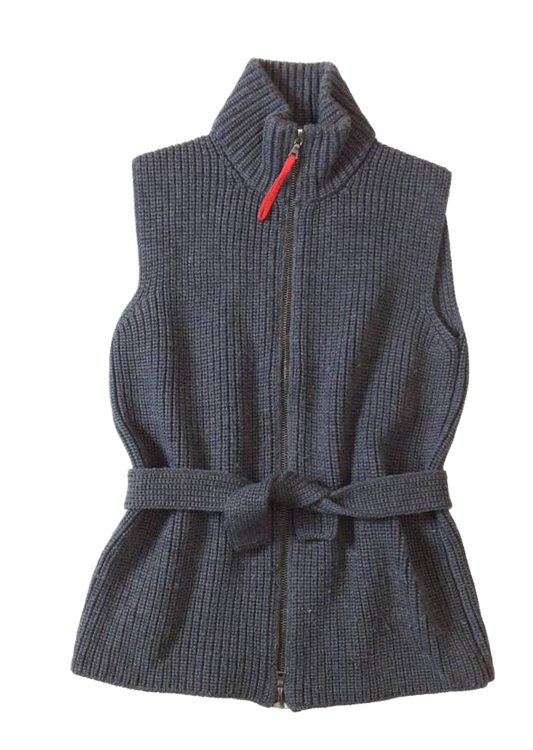 Prada Wool Knit Vest Full Zip Belted Sweater Jacket Gray