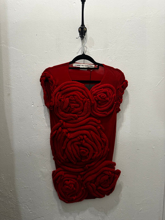 Comme Des Garcons Rose Embroidered 3D Sless Knit Top