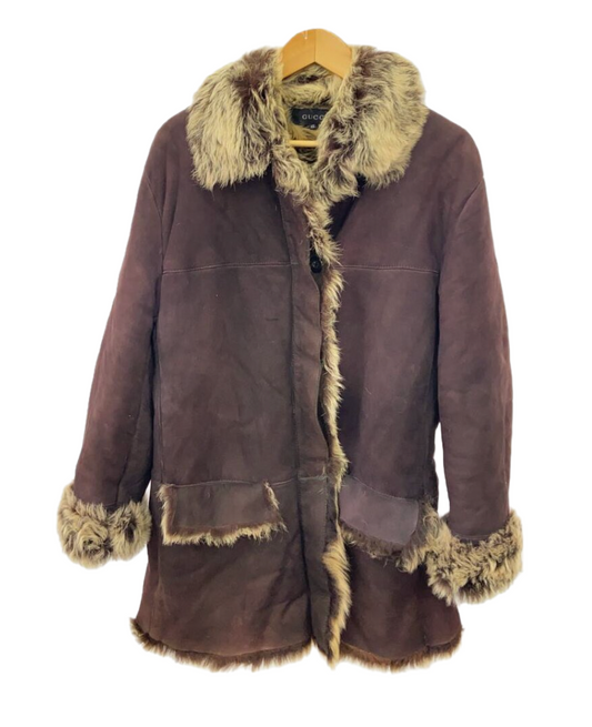 Gucci Shearling Sheepskin Suede Leather Coat Sz 44