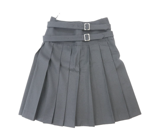 COMME des GARCONS Black Pleated Skirt Wool w Double Buckle Sz S