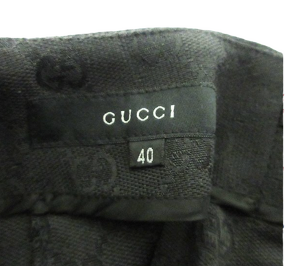 Gucci Monogram Leather Trim Zipper Black Pencil Skirt
