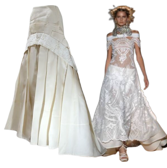Gianfranco Ferre Sequin Lace Ribbon Asymmetrical Voluminous Skirt Long