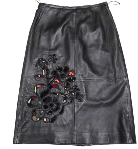 Kenzo Leather Sheep Leather Laser Cut Floral Motif Skirt
