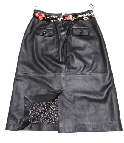 Kenzo Leather Sheep Leather Laser Cut Floral Motif Skirt