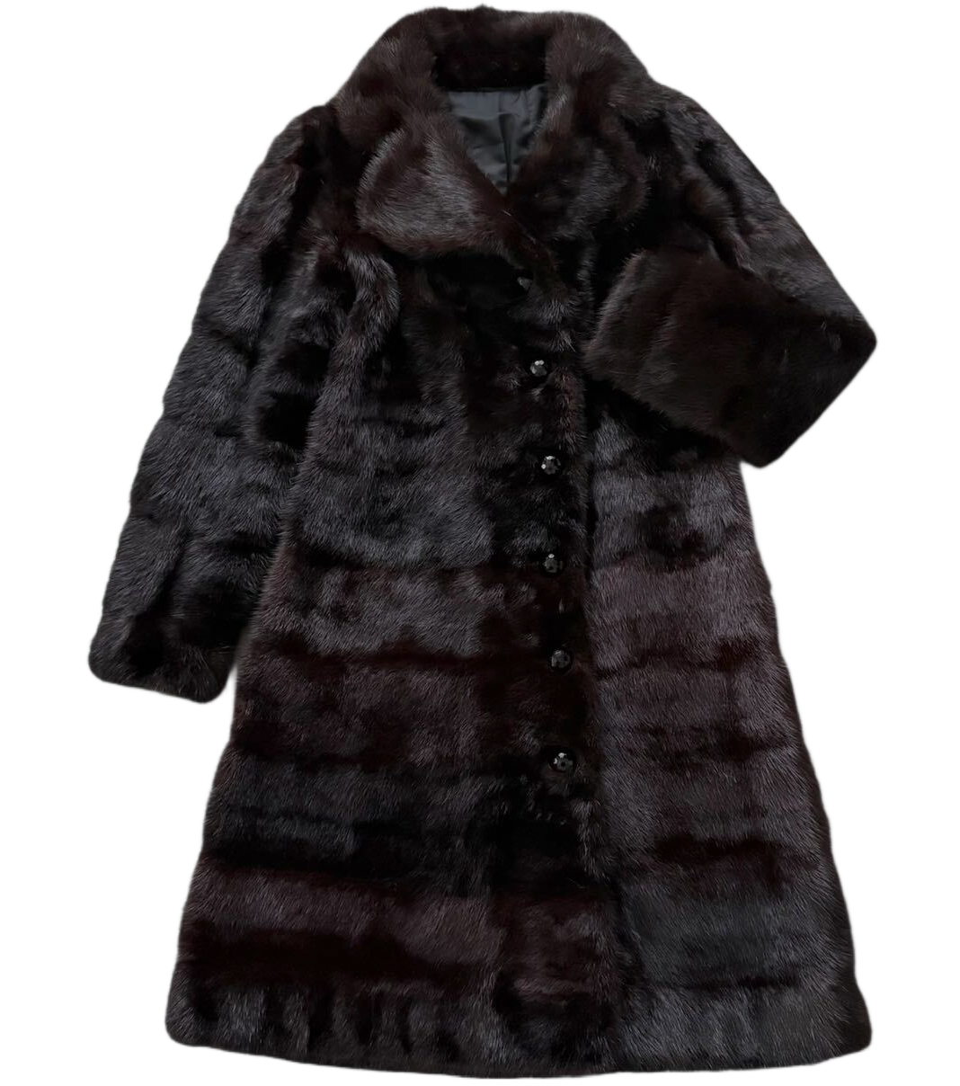 MINK fur coat Length 98cm Long coat Horizontal stripe design Dark brown