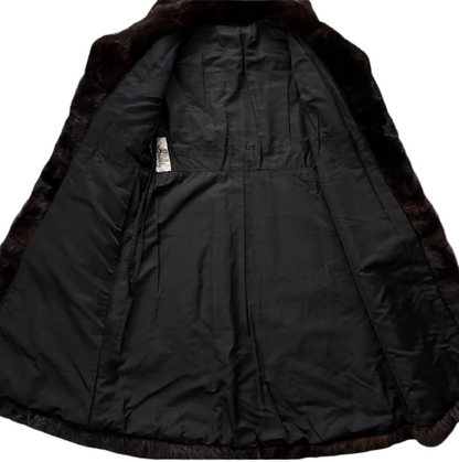 MINK fur coat Length 98cm Long coat Horizontal stripe design Dark brown