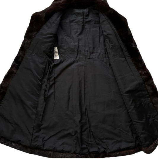 MINK fur coat Length 98cm Long coat Horizontal stripe design Dark brown