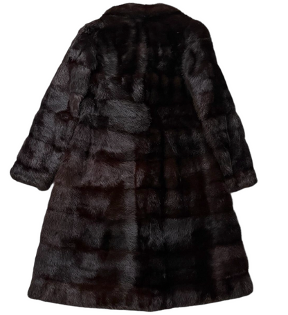 MINK fur coat Length 98cm Long coat Horizontal stripe design Dark brown