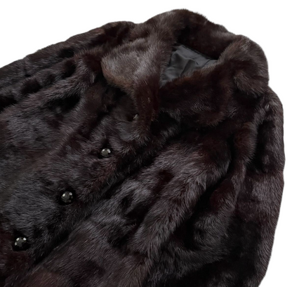 MINK fur coat Length 98cm Long coat Horizontal stripe design Dark brown