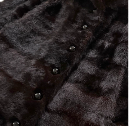 MINK fur coat Length 98cm Long coat Horizontal stripe design Dark brown