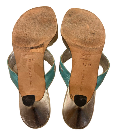 Manolo Blahnik Bejeweled Turquoise Thong Sandals 38.5