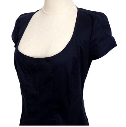 Prada Cap SS Flare Dress 44 Knee length Dark Navy Nylon