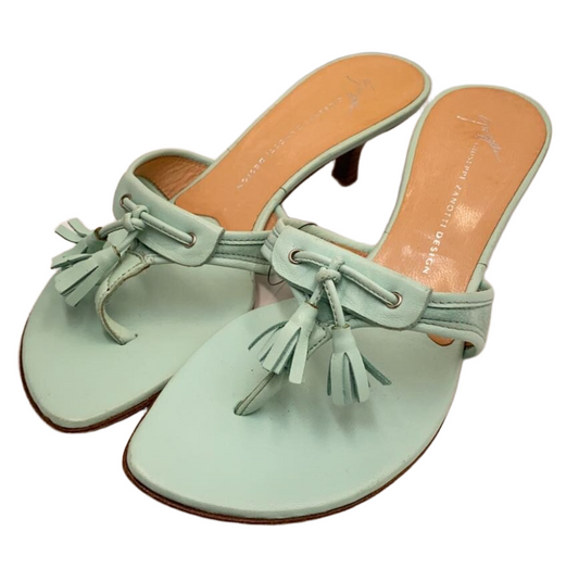 Giuseppe Zannotti Blue Tassel Leather Heel Sandals