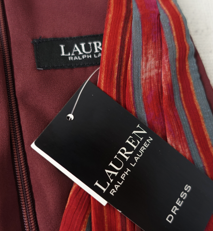 Ralph Lauren Maroon Red Orange Kasuri Tribal print halter Maxi dress