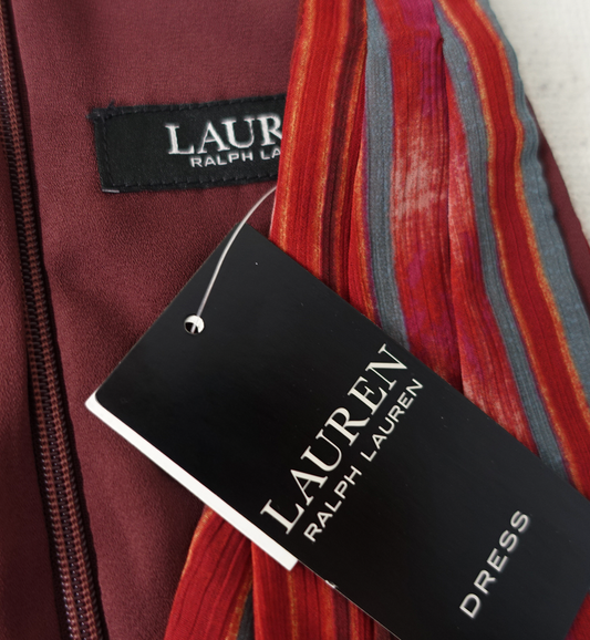 Ralph Lauren Maroon Red Orange Kasuri Tribal print halter Maxi dress