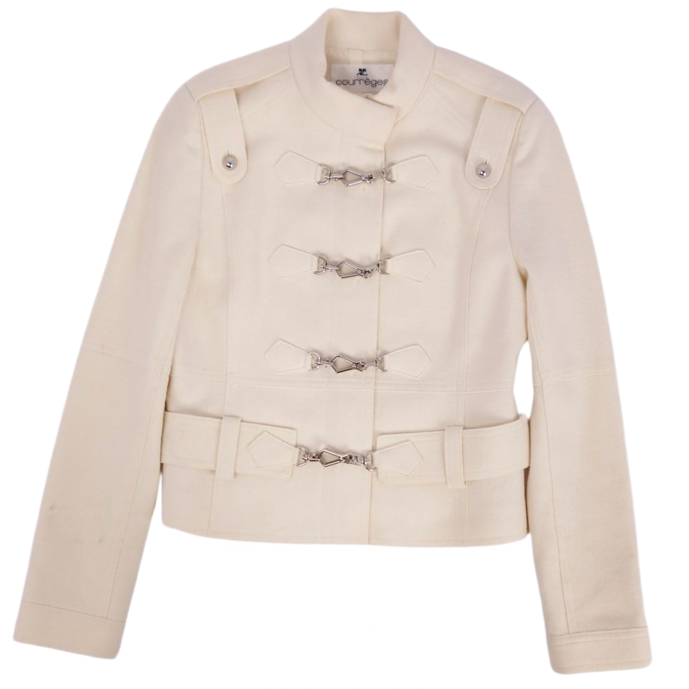 Courreges Jacket Zip-up Buckle Wool Jacket Sz 38