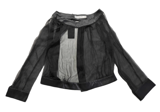 Christian Dior Shirt See-through Open Back Black Ribbon Blouse