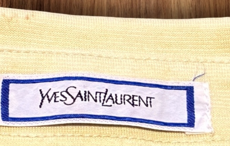 Yves Saint Laurent Logo Men LS Polo Shirt in Beige Stripe