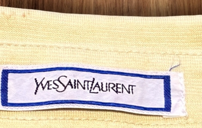Yves Saint Laurent Logo Men LS Polo Shirt in Beige Stripe