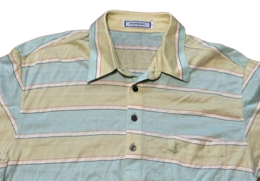 Yves Saint Laurent Logo SS Striped Polo Shirt Size M