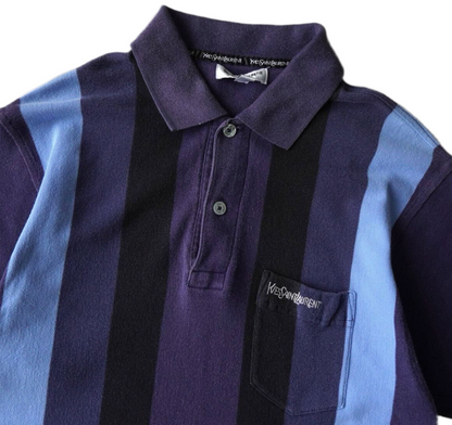 Yves Saint Laurent logo Logo striped SS polo shirt Worn blue Size L