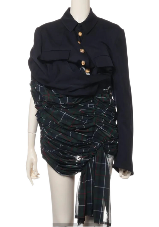 Comme des Garcons 06SS Blazer Tartan Ruched Dress Sz L