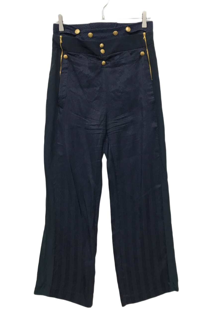 Balenciaga Silk Military Gold Button Wide Leg Pants