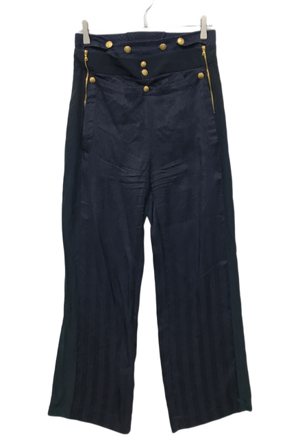 Balenciaga Silk Military Gold Button Wide Leg Pants