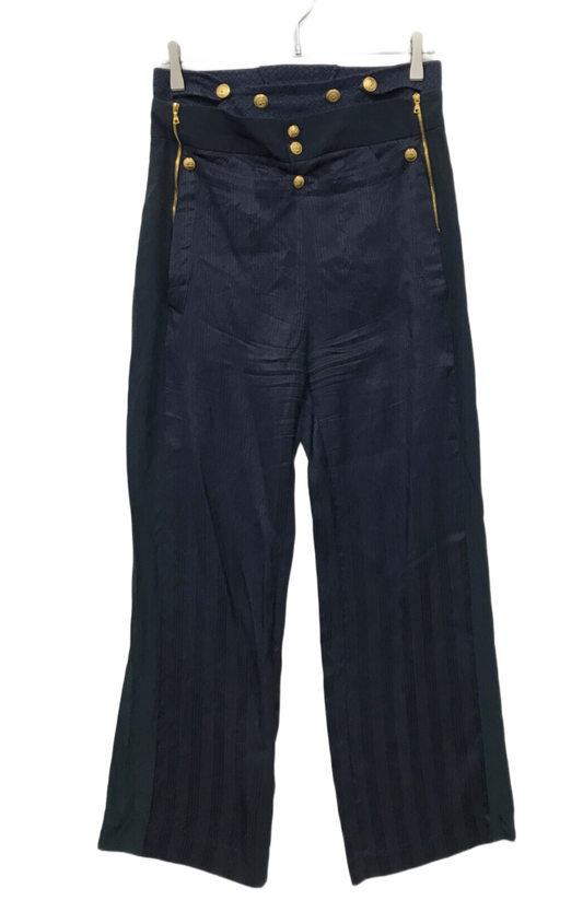 Balenciaga Silk Military Gold Button Wide Leg Pants