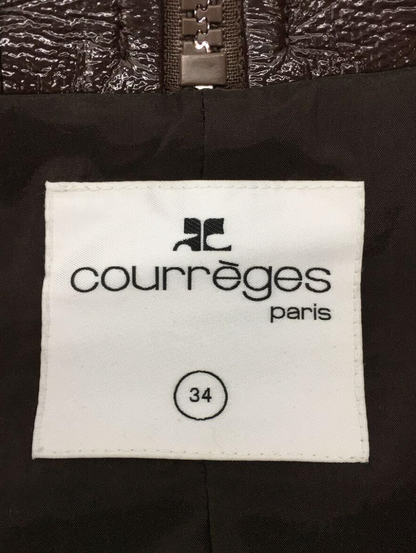 Courreges Vinyl Patent Leather Brown Zip Belted Long Coat