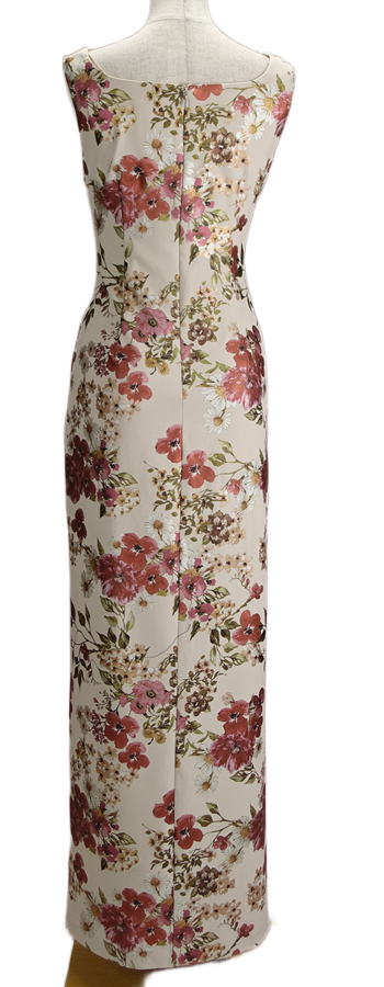 Adriana Papell beige reddish brown white floral maxi party dress
