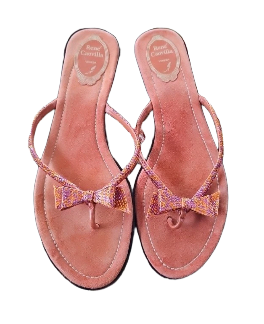 Rene Caovilla Orange Suede Flat Sandals