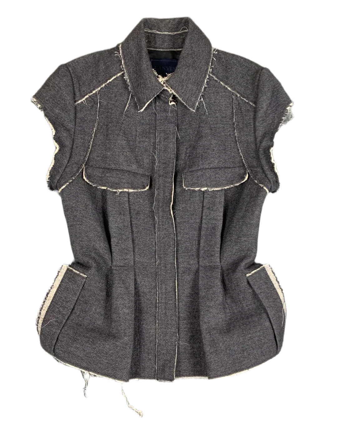 Lanvin Jacket Vest w Grey Frayed Edge Cap Sleeve