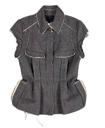 Lanvin Jacket Vest w Grey Frayed Edge Cap Sleeve