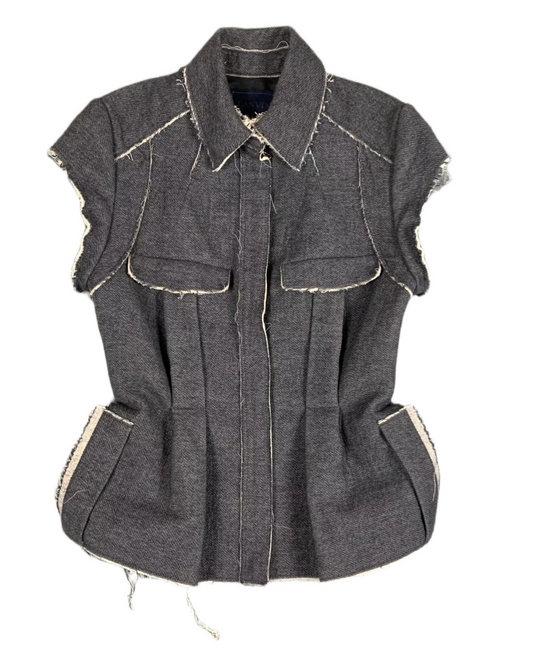 Lanvin Jacket Vest w Grey Frayed Edge Cap Sleeve