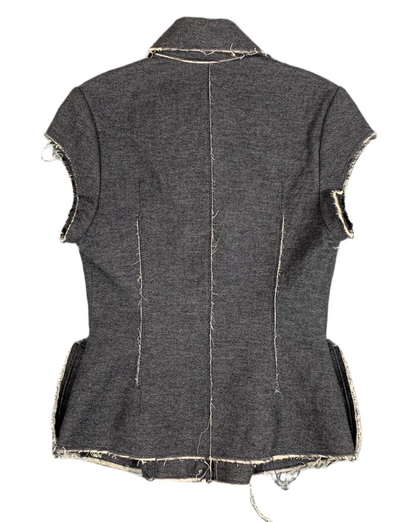 Lanvin Jacket Vest w Grey Frayed Edge Cap Sleeve