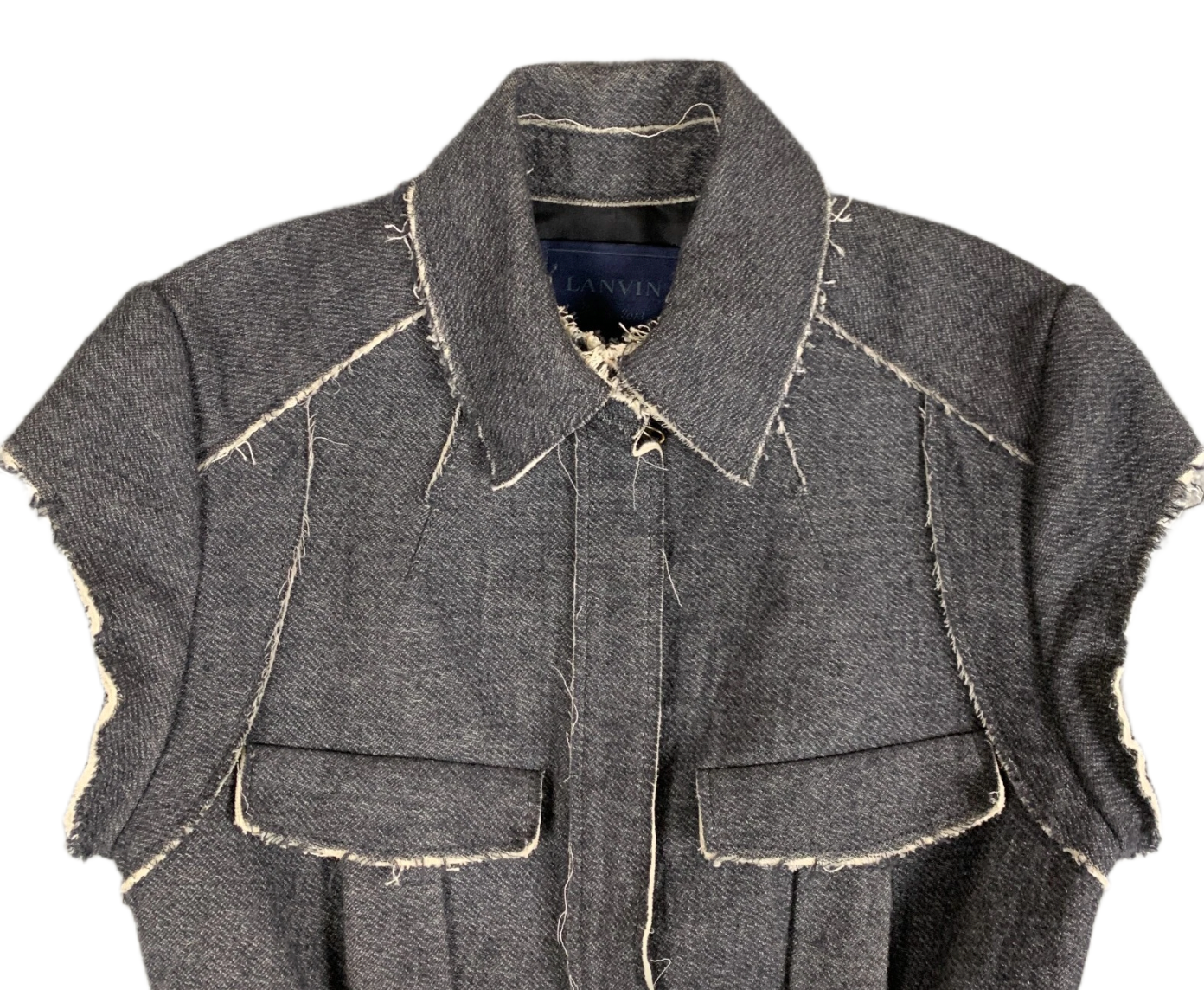 Lanvin Jacket Vest w Grey Frayed Edge Cap Sleeve