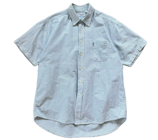 Yves Saint Laurent SS Oxford Green Stripe Shirt Sz L