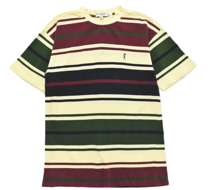 Yves Saint Laurent Stripe Knit Logo SS T Shirt Sz M