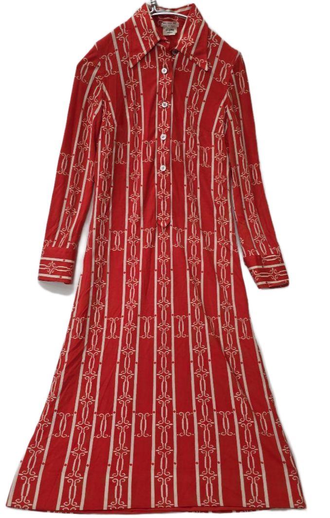 Celine Silk Red Striped Pattern LS Shirt Dress