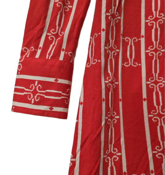 Celine Silk Red Striped Pattern LS Shirt Dress