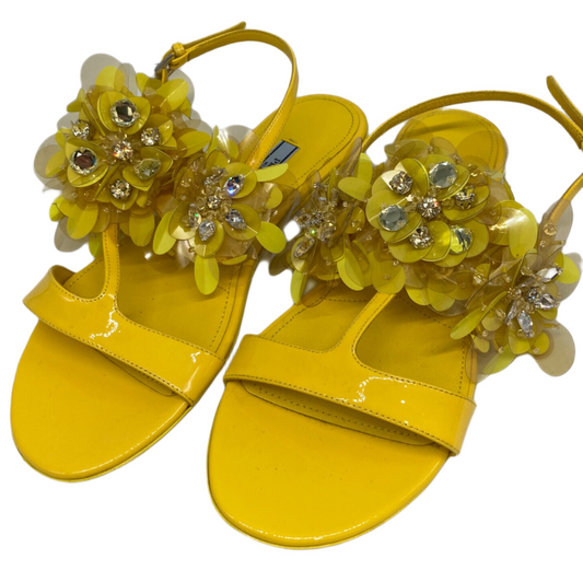 Prada Flower Enamel Yellow Sandals Sz 38.5