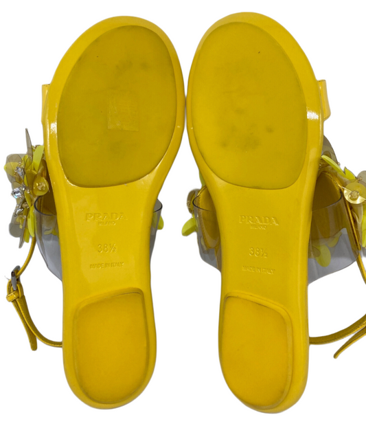 Prada Flower Enamel Yellow Sandals Sz 38.5
