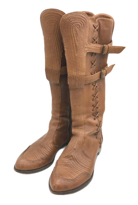 Alexander McQueen Knee High Leather Stitch Boots Sz 38