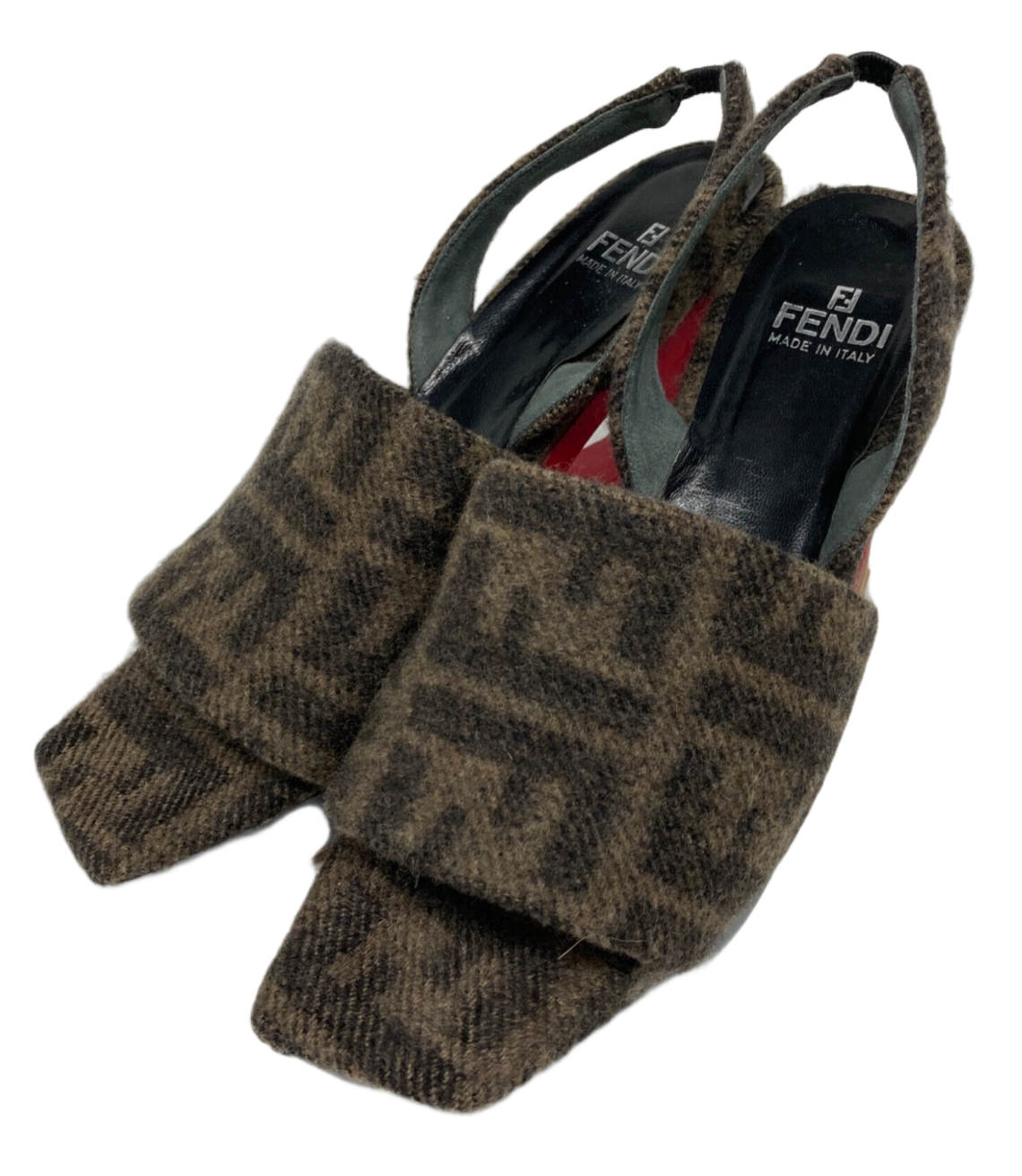 Fendi Zucca Felt Block Platform Wedges Sandals Heels Sz 7.5