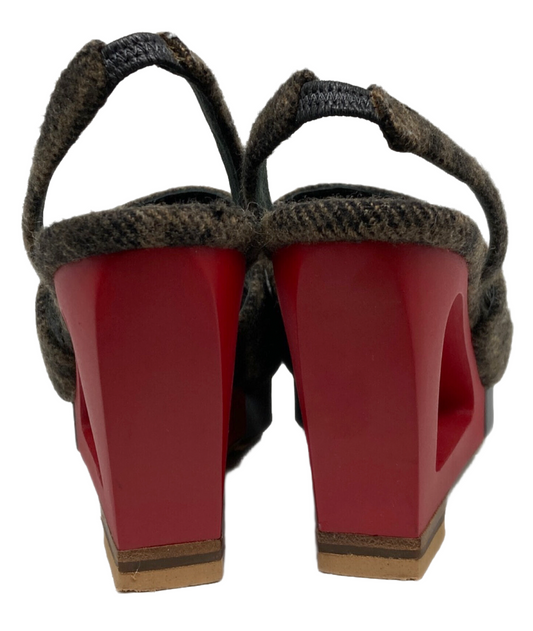Fendi Zucca Felt Block Platform Wedges Sandals Heels Sz 7.5