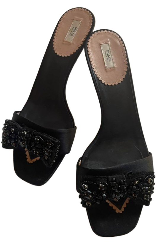 Prada Beaded Bow Sandals Sz 38.5