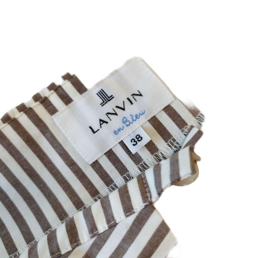 Lanvin en Bleu Cotton Striped SS Boat Neck Flare Midi Dress