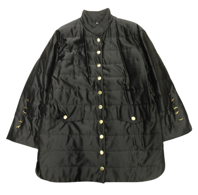 Vintage 90s Lapine Blanche Mao collar quilted coat jacket w gold buttons Sz 9